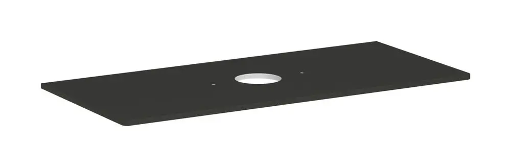 Schwarze Konsole mit mittigem Ausschnitt für Aufsatzwaschtisch. Die Oberfläche ist matt und in Diamantgrau gehalten. Produkt von Hansgrohe.